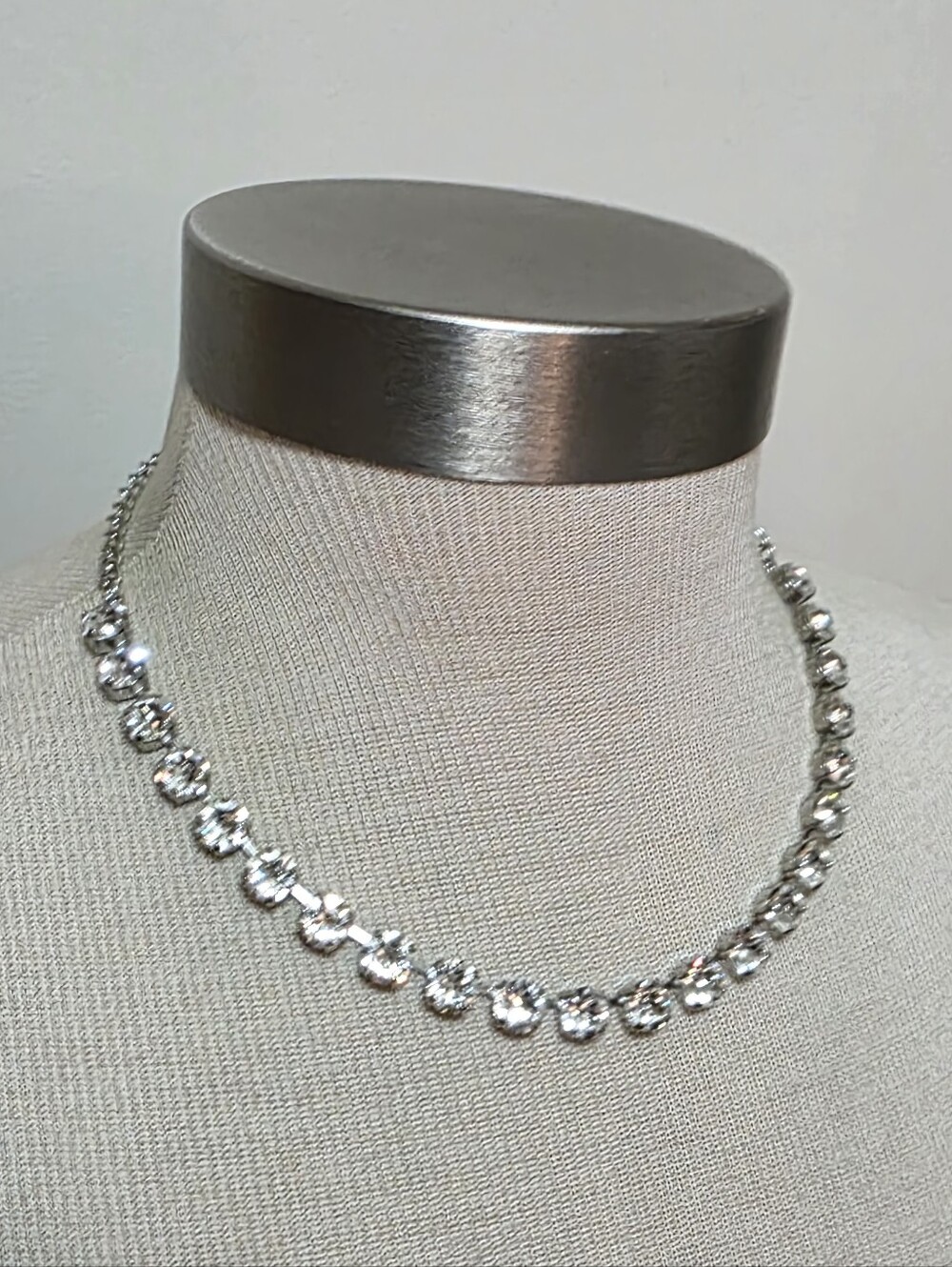 Silvertone Clear Crystal Necklace 18"